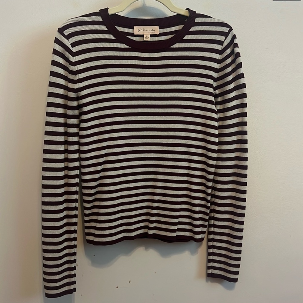 Philosophy Maroon and Grey Striped Shirt
